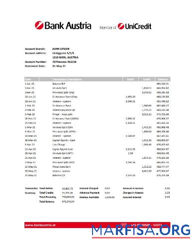 Downloadable Austria Bank Austria bank statement excel real example